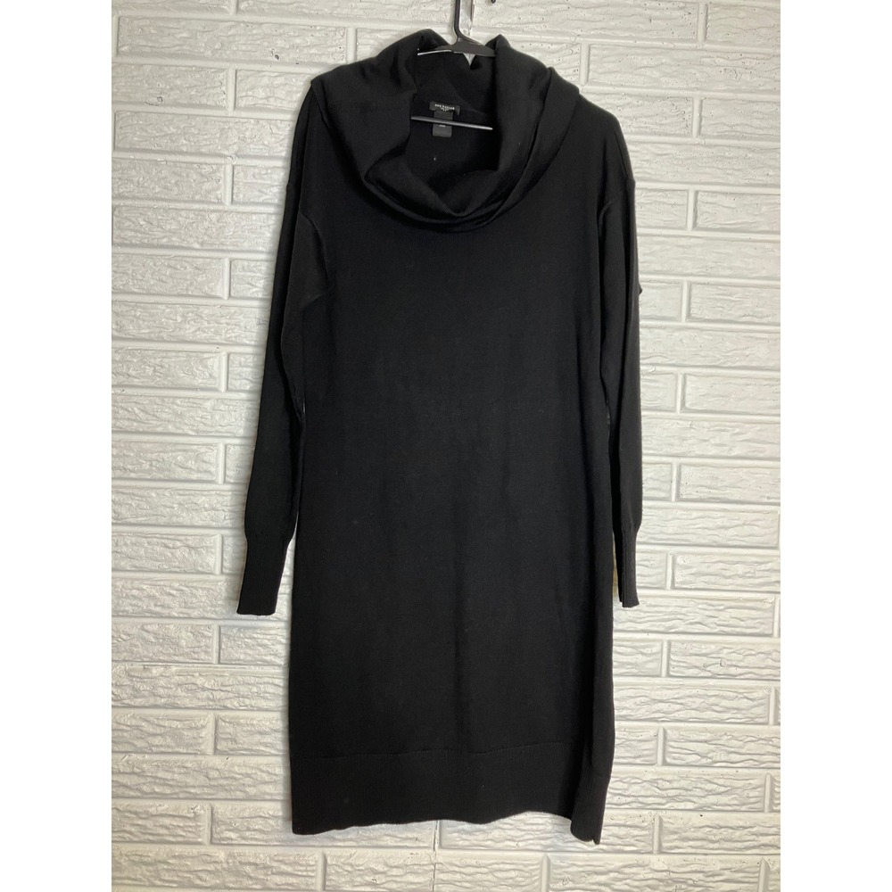 Ann Taylor Sweater Dress Womens M Black Excellent Merino Wool Blend Cowl Neck